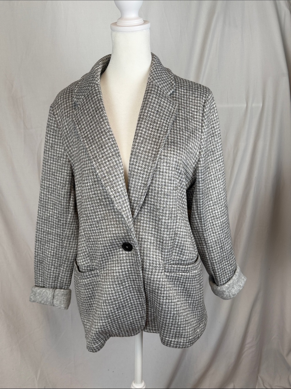 Women's Lands' End Gray Houndstooth Single Breasted Blazer Size Medium